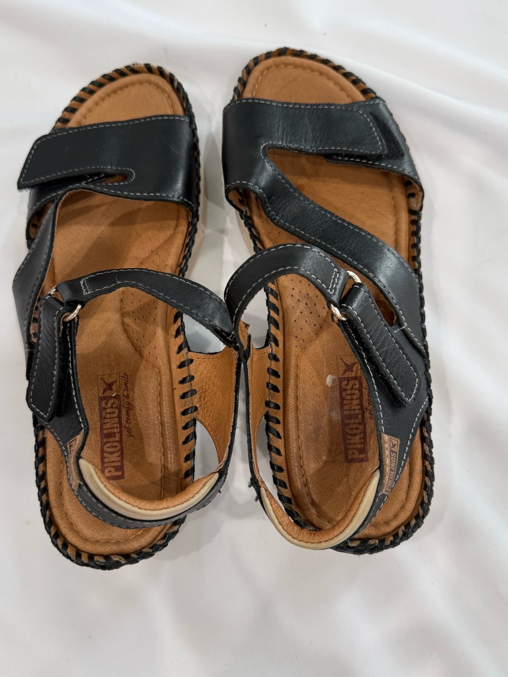 PIKOLINOS ALtea Leather Hand Stitched Adjustable Hoop & Loop Strap Sandls - Picture 4 of 9